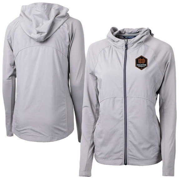 Women's-Cutter & Buck Gray Houston Dynamo FC Adapt Eco Knit Hybrid Recycled Raglan Full-Zip Jacket