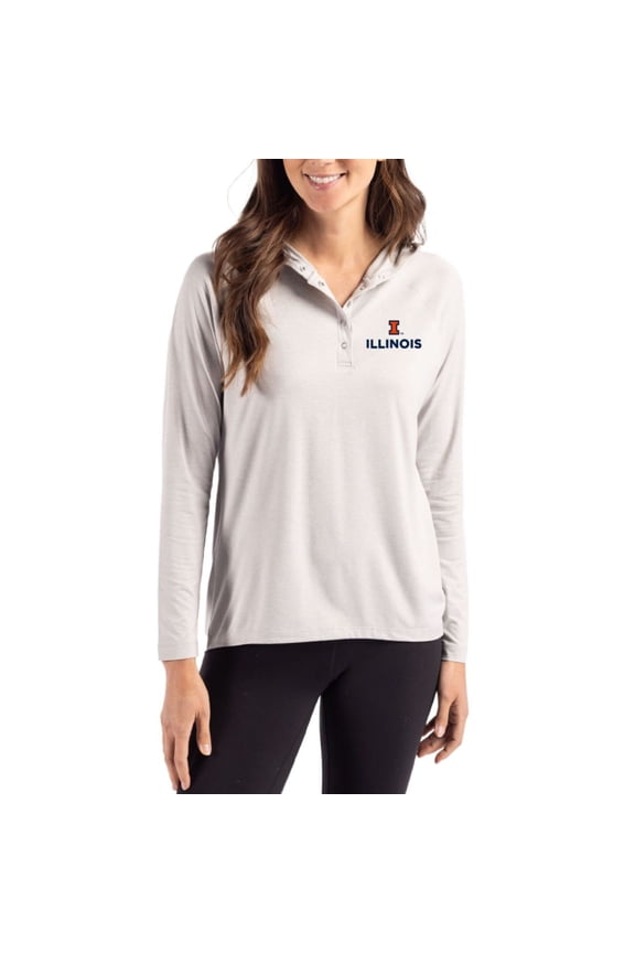 Women's Cutter & Buck Gray Illinois Fighting Illini Coastline Epic Comfort Recycled Hooded Raglan Quarter-Snap Shirt