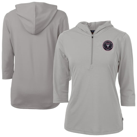 Women's-Cutter & Buck Gray Inter Miami CF Virtue Eco Pique Recycled Half-Zip Pullover Hoodie