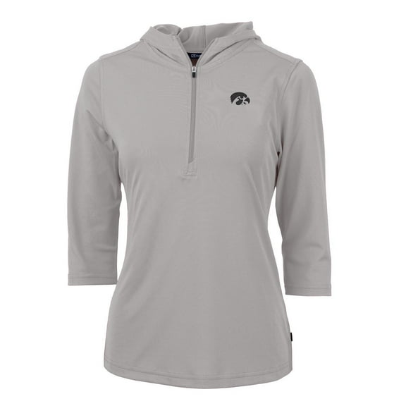 Women's Cutter & Buck Gray Iowa Hawkeyes Virtue Eco Pique 3/4 Sleeve Half-Zip Pullover Hoodie