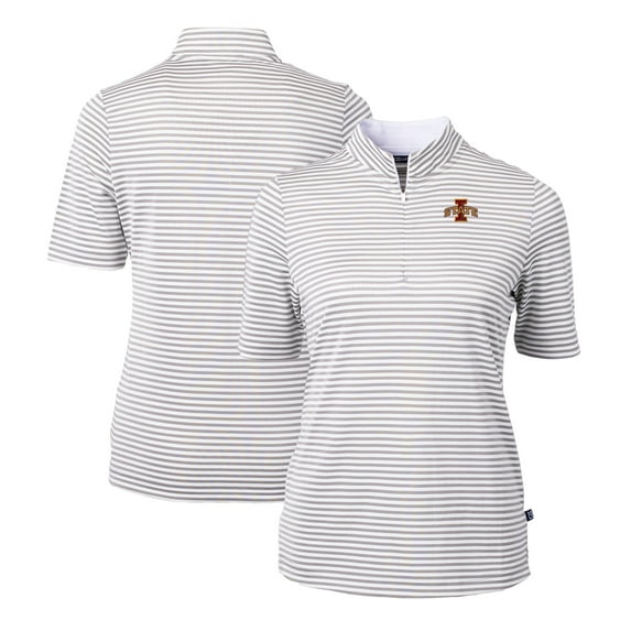 Women's Cutter & Buck Gray Iowa State Cyclones DryTec Virtue Eco Pique Stripe Recycled Polo