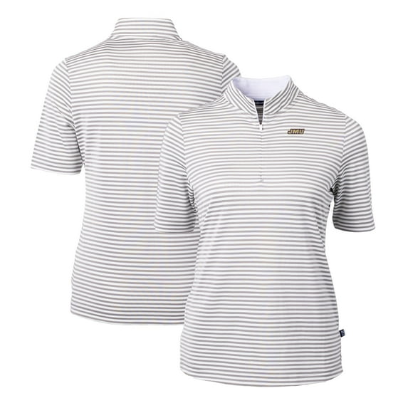 Women's Cutter & Buck Gray James Madison Dukes DryTec Virtue Eco Pique Stripe Recycled Polo