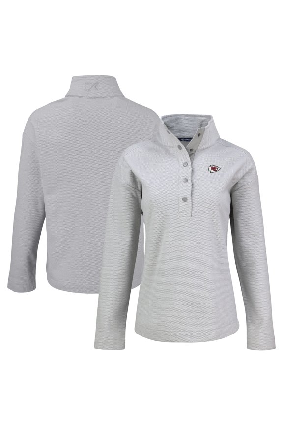 Women's Cutter & Buck  Gray Kansas City Chiefs Hunts Point Eco Half-Snap Sweatshirt