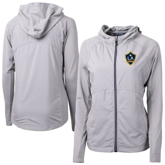 Women's-Cutter & Buck Gray LA Galaxy Adapt Eco Knit Hybrid Recycled Raglan Full-Zip Jacket