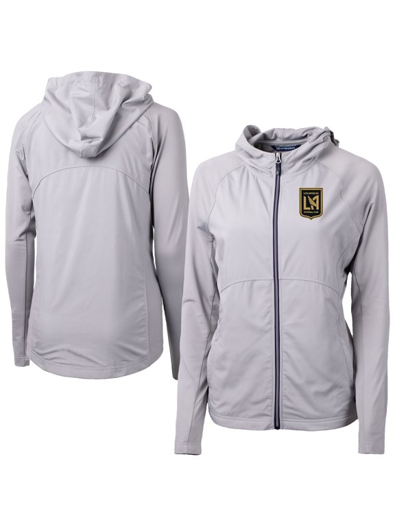 Women's-Cutter & Buck Gray LAFC Adapt Eco Knit Hybrid Recycled Raglan Full-Zip Jacket