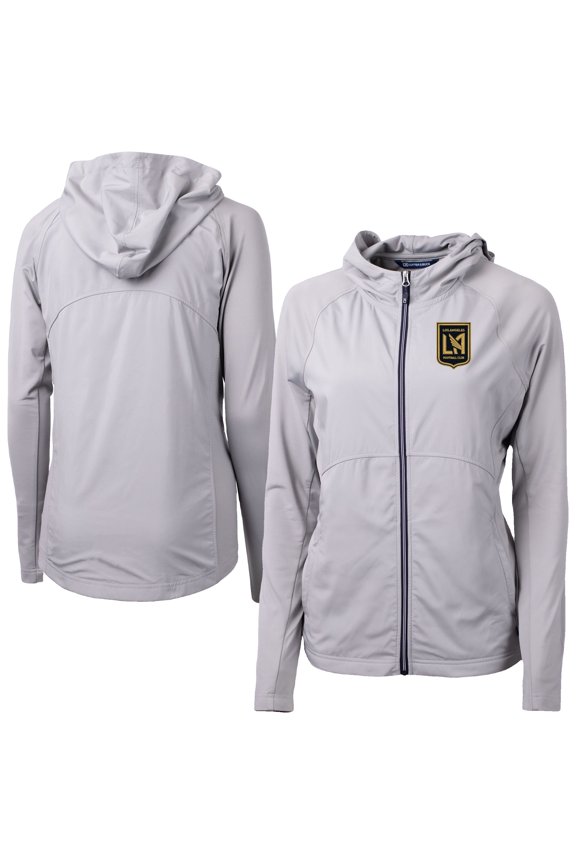 Women's-Cutter & Buck Gray LAFC Adapt Eco Knit Hybrid Recycled Raglan Full-Zip Jacket