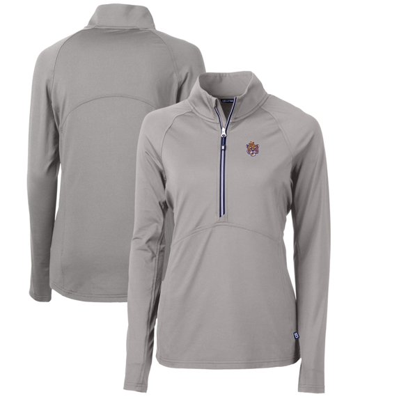 Women's Cutter & Buck Gray LSU Tigers Adapt Eco Knit Stretch Recycled Half-Zip Pullover Top