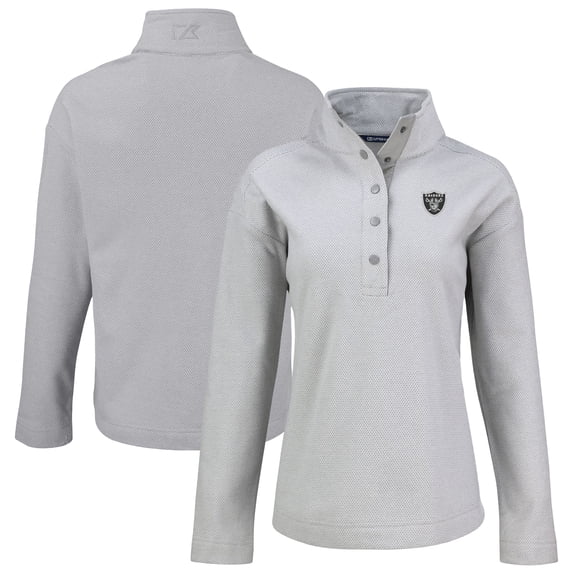 Women's Cutter & Buck Gray Las Vegas Raiders Hunts Point Eco Half-Snap Sweatshirt