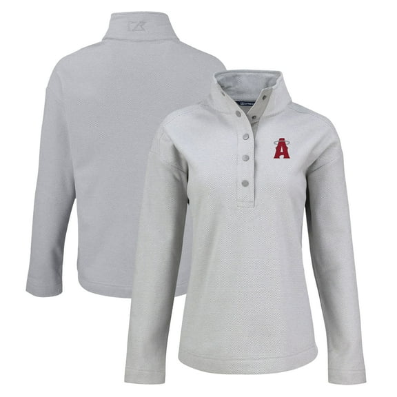 Women's Cutter & Buck Gray Los Angeles Angels Hunts Point Eco Half-Snap Jacket