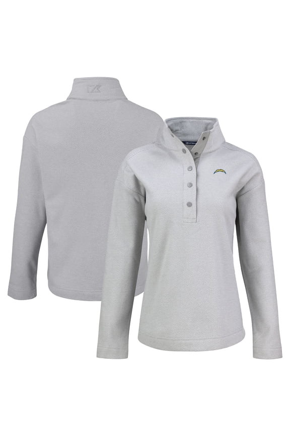 Women's Cutter & Buck Gray Los Angeles Chargers Hunts Point Eco Half-Snap Sweatshirt