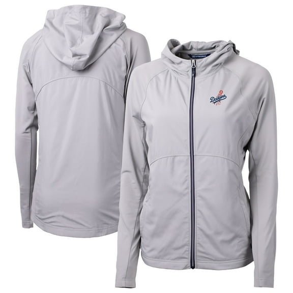 Women's Cutter & Buck Gray Los Angeles Dodgers  Adapt Eco Knit Hybrid Recycled Full-Zip Hoodie