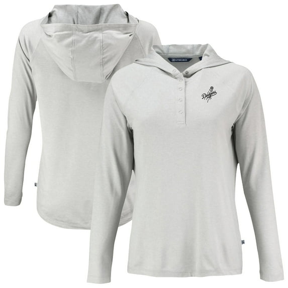 Women's Cutter & Buck Gray Los Angeles Dodgers Coastline Epic Comfort Eco Recycled Raglan Long Sleeve Hoodie T-Shirt
