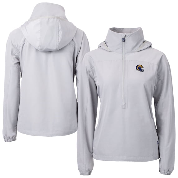 Women's Cutter & Buck Gray Los Angeles Rams Charter Eco Recycled Half-Zip Hooded Anorak Jacket