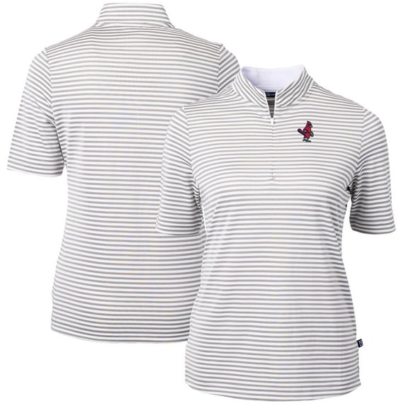 Women's Cutter & Buck Gray Memphis Redbirds Virtue DryTec Eco Pique Stripe Recycled Top