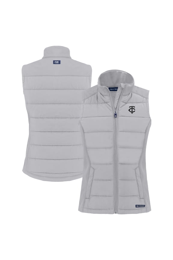 Women's Cutter & Buck Gray Minnesota Twins Evoke Hybrid Eco Softshell Recycled Full-Zip Vest