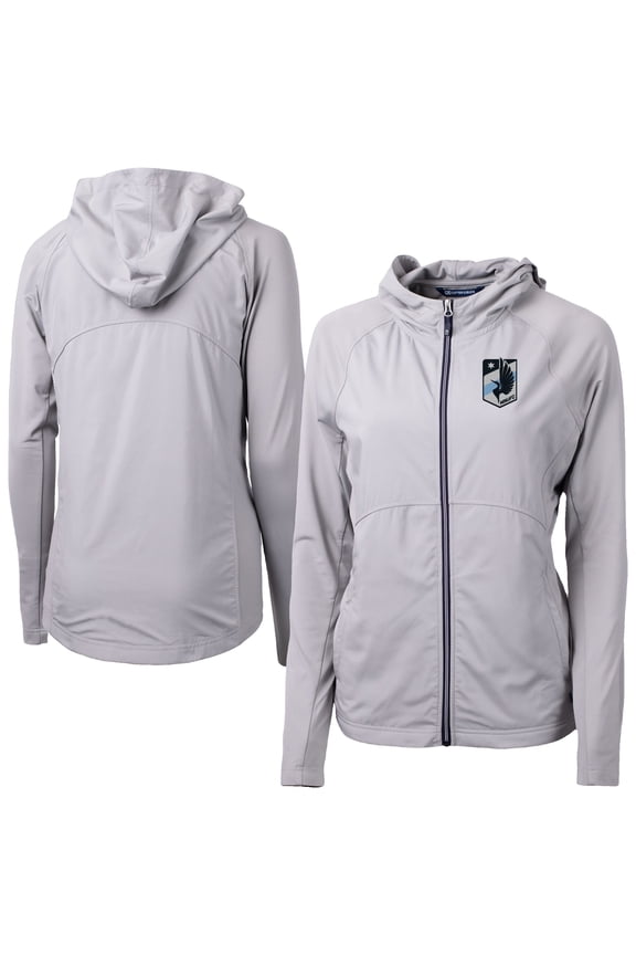 Women's-Cutter & Buck Gray Minnesota United FC Adapt Eco Knit Hybrid Recycled Raglan Full-Zip Jacket