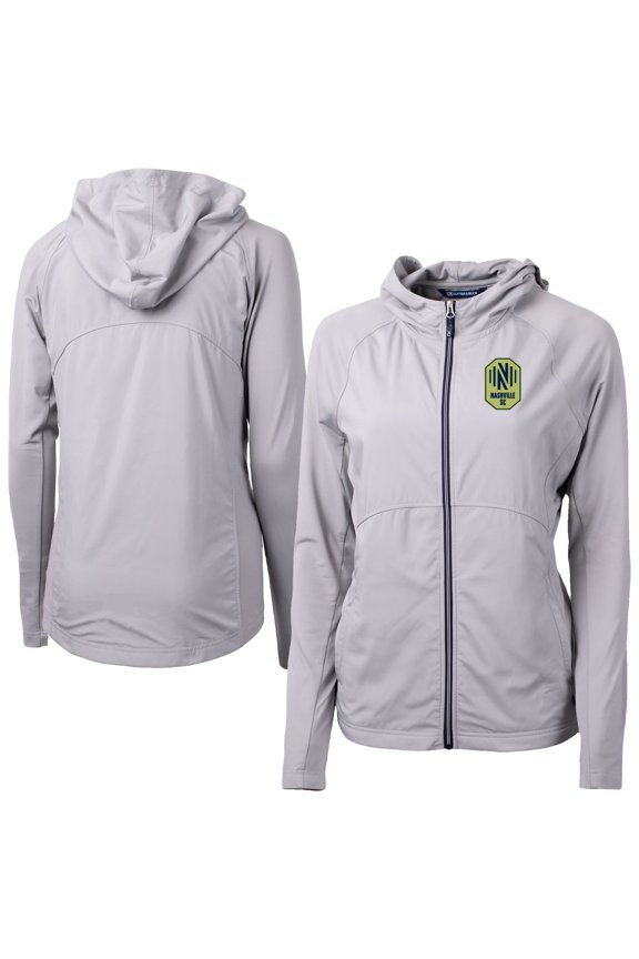 Women's-Cutter & Buck  Gray Nashville SC Adapt Eco Knit Hybrid Recycled Raglan Full-Zip Jacket