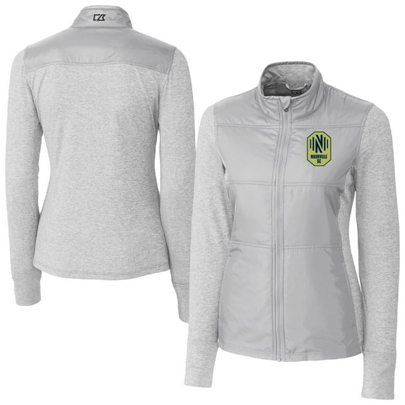 Women's-Cutter & Buck Gray Nashville SC Stealth Hybrid Quilted Full-Zip Windbreaker Jacket