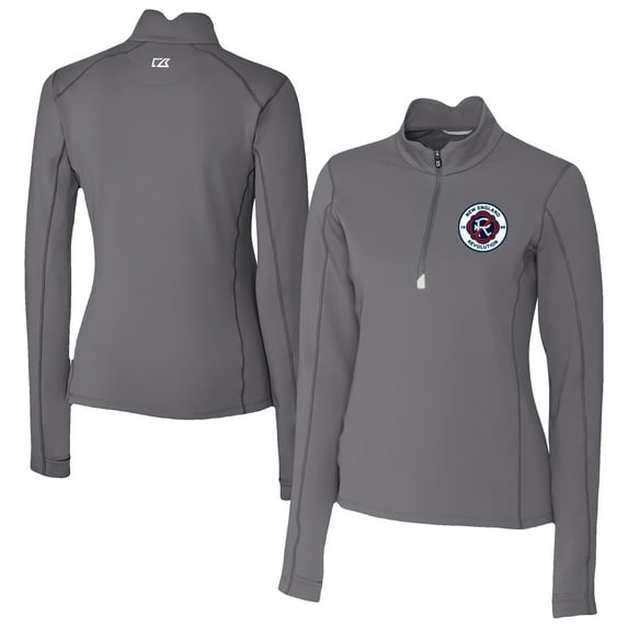 Women's Cutter & Buck Gray New England Revolution Traverse Stretch Eco Quarter-Zip Top