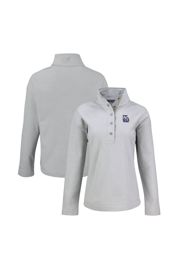 Women's Cutter & Buck Gray New Hampshire Fisher Cats Hunts Point Eco Textured Fleece Recycled Half-Snap Sweatshirt