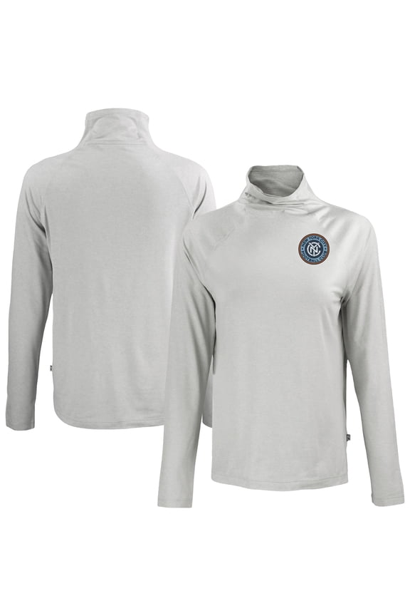 Women's-Cutter & Buck Gray New York City FC Coastline Epic Comfort Eco Recycled Funnel-Neck Top