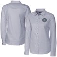 thumbnail image 1 of Women's-Cutter & Buck  Gray New York City FC Stretch Oxford Stripe Tri-Blend Long Sleeve Button-Up Shirt, 1 of 3