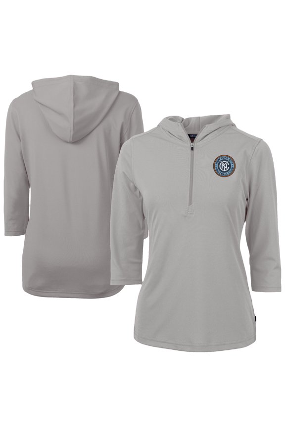 Women's-Cutter & Buck Gray New York City FC Virtue Eco Pique Recycled Half-Zip Pullover Hoodie