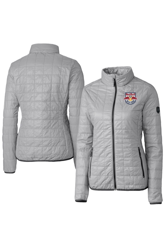 Women's-Cutter & Buck Gray New York Red Bulls Rainier PrimaLoft Eco Insulated Full-Zip Printed Puffer Jacket