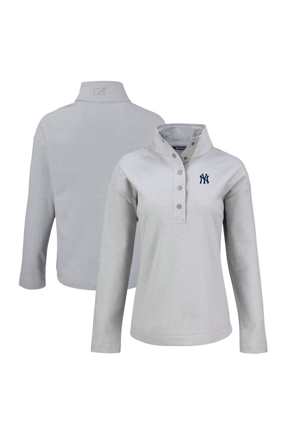 Women's Cutter & Buck Gray New York Yankees Hunts Point Eco Half-Snap Jacket