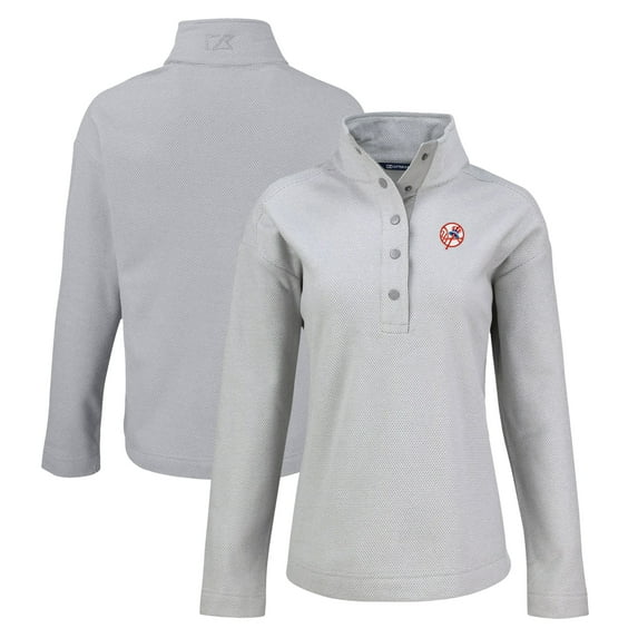 Women's Cutter & Buck Gray New York Yankees Hunts Point Eco Half-Snap Jacket