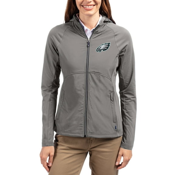 Women's Cutter & Buck Gray Philadelphia Eagles Adapt Eco Knit Hybrid Recycled Raglan Full-Zip Hoodie Jacket
