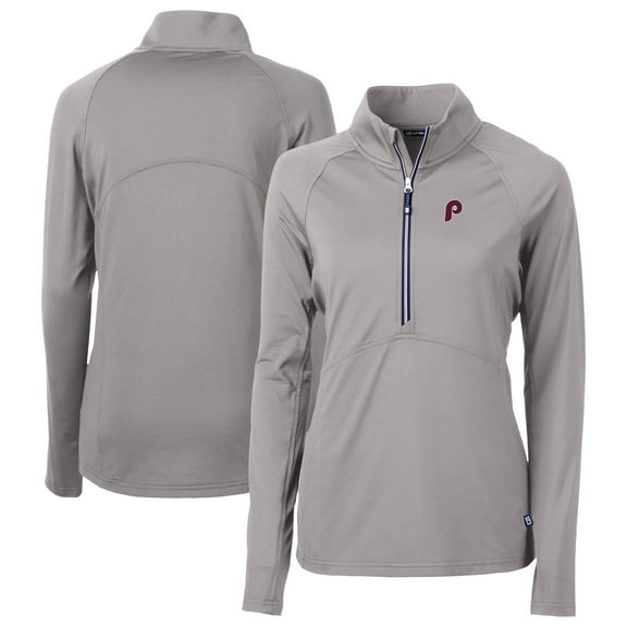 Women's Cutter & Buck Gray Philadelphia Phillies Cooperstown Collection DryTec Adapt Eco Knit Stretch Recycled Raglan