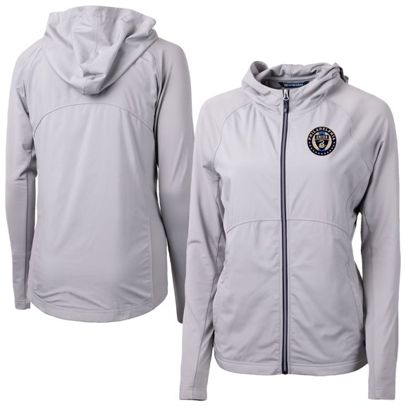 Women's-Cutter & Buck  Gray Philadelphia Union Adapt Eco Knit Hybrid Recycled Raglan Full-Zip Jacket