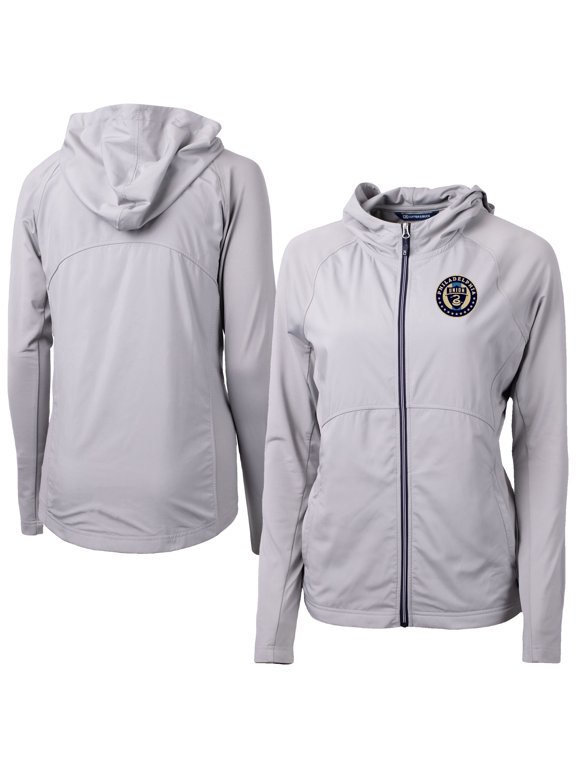 Women's-Cutter & Buck Gray Philadelphia Union Adapt Eco Knit Hybrid Recycled Raglan Full-Zip Jacket