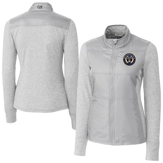 Women's-Cutter & Buck Gray Philadelphia Union Stealth Hybrid Quilted Full-Zip Windbreaker Jacket