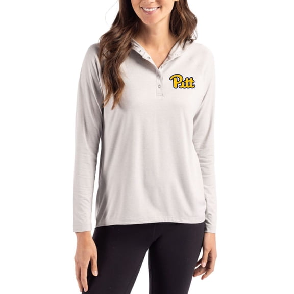 Women's Cutter & Buck Gray Pitt Panthers Coastline Epic Comfort Recycled Hooded Raglan Quarter-Snap Shirt