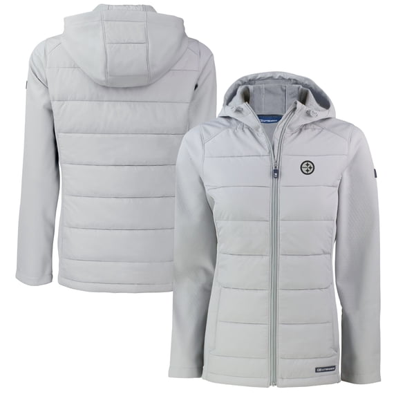 Women's Cutter & Buck Gray Pittsburgh Steelers Evoke Hybrid Eco Softshell Recycled Full-Zip Hoodie Jacket