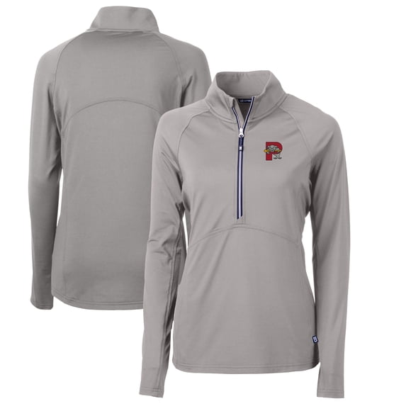 Women's Cutter & Buck Gray Portland Sea Dogs Adapt Eco Knit Stretch Recycled Half-Zip Top