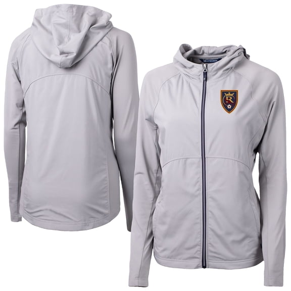 Women's-Cutter & Buck  Gray Real Salt Lake Adapt Eco Knit Hybrid Recycled Raglan Full-Zip Jacket