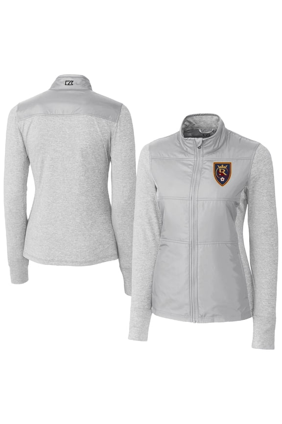 Women's-Cutter & Buck Gray Real Salt Lake Stealth Hybrid Quilted Full-Zip Windbreaker Jacket