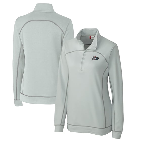 Women's Cutter & Buck Gray Rocket City Trash Pandas Clique Helsa Performance Half-Zip Sweatshirt