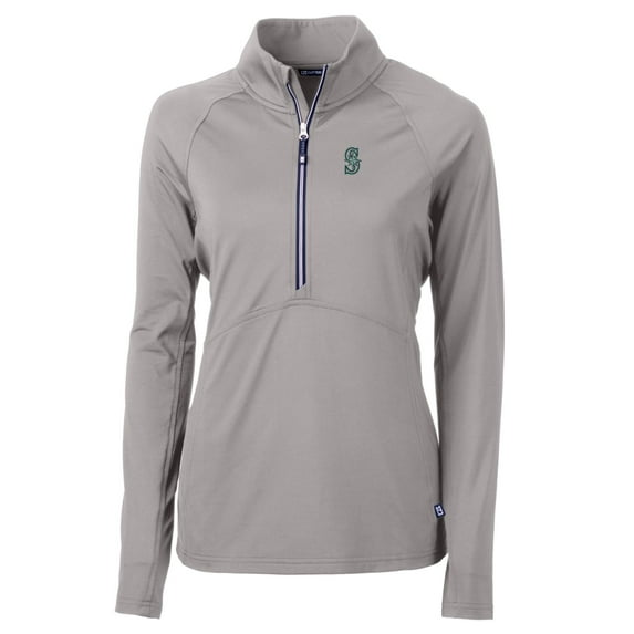 Women's Cutter & Buck Gray Seattle Mariners Adapt Eco Knit Stretch Half-Zip Pullover Top