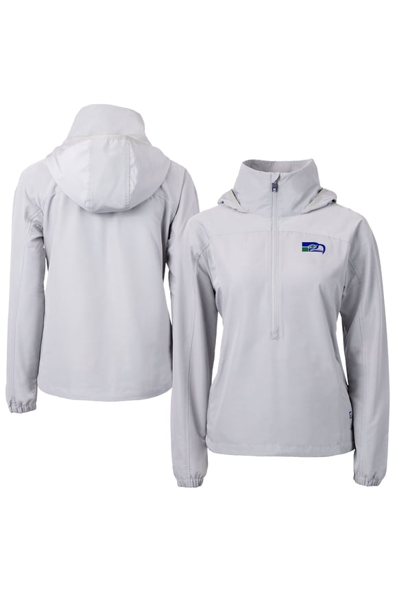Women's Cutter & Buck Gray Seattle Seahawks Charter Eco Recycled Half-Zip Hooded Anorak Jacket
