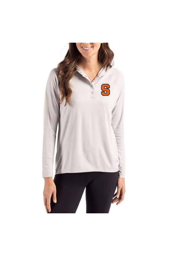 Women's Cutter & Buck Gray Syracuse Orange Coastline Epic Comfort Recycled Hooded Raglan Quarter-Snap Shirt