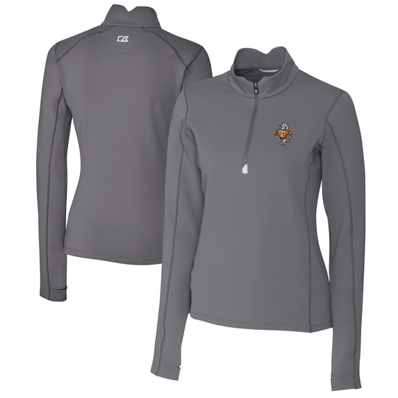 Women's Cutter & Buck Gray Tennessee Volunteers Vault DryTec Traverse Stretch Quarter-Zip Top