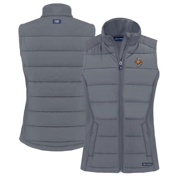 Women's Cutter & Buck Gray Tennessee Volunteers Vault Evoke Hybrid Eco Softshell Recycled Full-Zip Vest