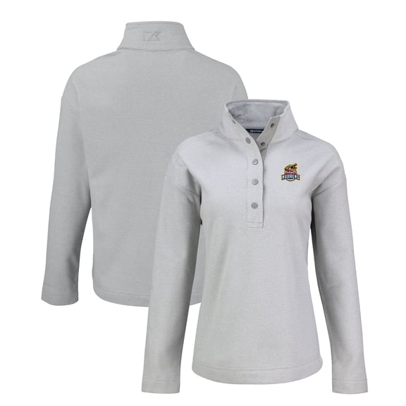 Women's Cutter & Buck Gray Toledo Mud Hens Hunts Point Eco Textured Fleece Recycled Half-Snap Sweatshirt