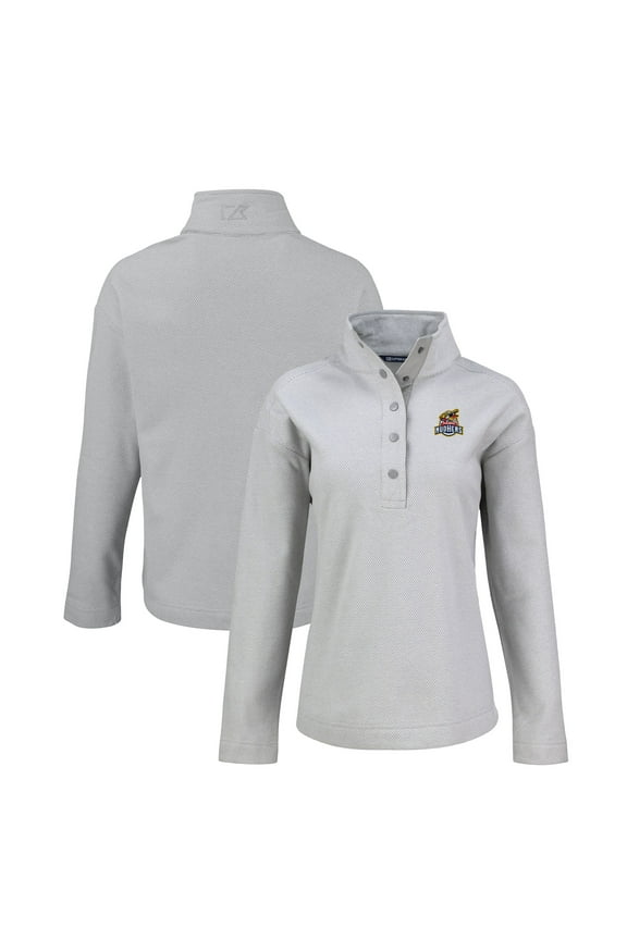 Women's Cutter & Buck Gray Toledo Mud Hens Hunts Point Eco Textured Fleece Recycled Half-Snap Sweatshirt