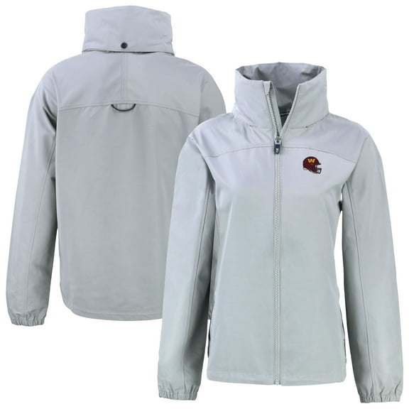 Women's Cutter & Buck Gray Washington Commanders Helmet Charter Eco Recycled Full-Zip Jacket