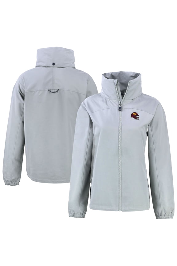 Women's Cutter & Buck Gray Washington Commanders Helmet Charter Eco Recycled Full-Zip Jacket